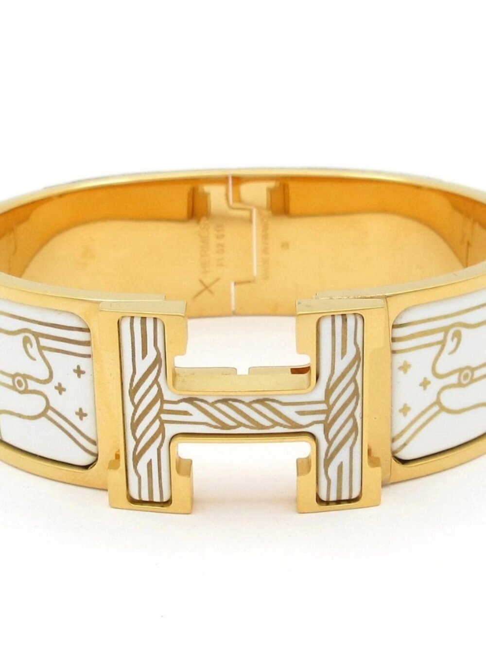 HERMES Clic Clac H Gold White Hardware Patent Leather F* 0* 6* Bangle